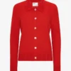 Damen-Strickjacke mit Kragen aus Merinowolle – Rot-Mandarine