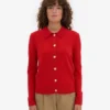 Damen-Strickjacke mit Kragen aus Merinowolle – Rot-Mandarine