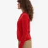 Damen-Strickjacke mit Kragen aus Merinowolle – Rot-Mandarine