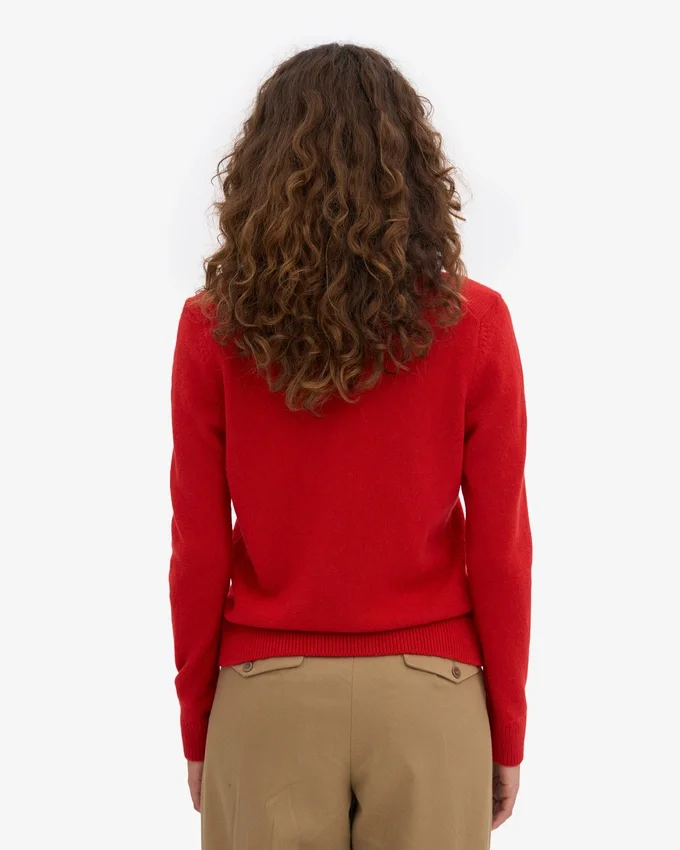 Damen-Strickjacke mit Kragen aus Merinowolle – Rot-Mandarine