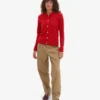 Damen-Strickjacke mit Kragen aus Merinowolle – Rot-Mandarine
