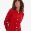 Damen-Strickjacke mit Kragen aus Merinowolle – Rot-Mandarine