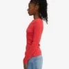 Damen-T-Shirt aus Bio-Baumwolle mit geripptem Kragen und langen Ärmeln – Red Tangerine
