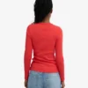 Damen-T-Shirt aus Bio-Baumwolle mit geripptem Kragen und langen Ärmeln – Red Tangerine