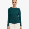Damen-T-Shirt aus Bio-Baumwolle mit geripptem Saum und langen Ärmeln – Ozeangrün