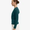 Damen-T-Shirt aus Bio-Baumwolle mit geripptem Saum und langen Ärmeln – Ozeangrün