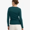 Damen-T-Shirt aus Bio-Baumwolle mit geripptem Saum und langen Ärmeln – Ozeangrün