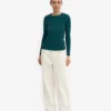 Damen-T-Shirt aus Bio-Baumwolle mit geripptem Saum und langen Ärmeln – Ozeangrün