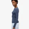 Damen-T-Shirt aus Bio-Baumwolle mit geripptem Saum und langen Ärmeln – Petrolblau
