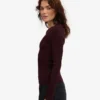 Damen-T-Shirt aus Bio-Baumwolle mit Rippbündchen und langen Ärmeln – Oxblood-Rot