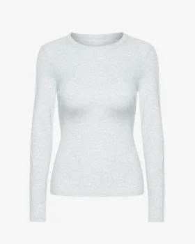 Damen-T-Shirt aus Bio-Baumwolle mit Rippbündchen und langen Ärmeln – Snow Melange
