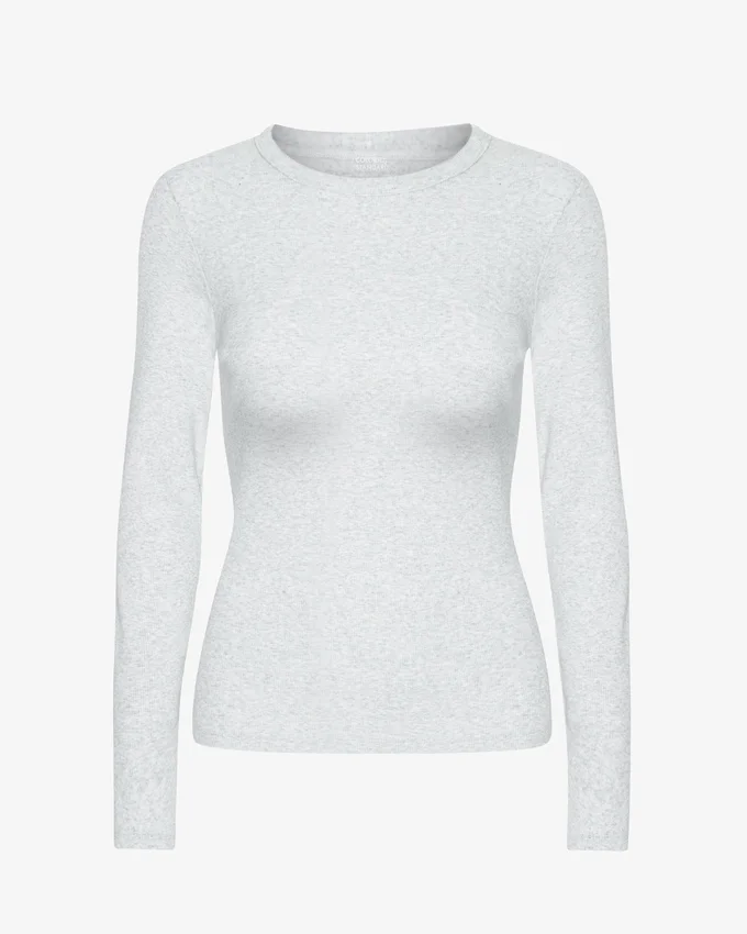 Damen-T-Shirt aus Bio-Baumwolle mit Rippbündchen und langen Ärmeln – Snow Melange