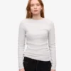 Damen-T-Shirt aus Bio-Baumwolle mit Rippbündchen und langen Ärmeln – Snow Melange