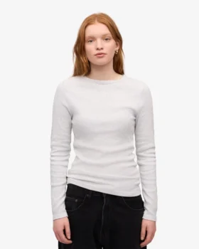 Damen-T-Shirt aus Bio-Baumwolle mit Rippbündchen und langen Ärmeln – Snow Melange