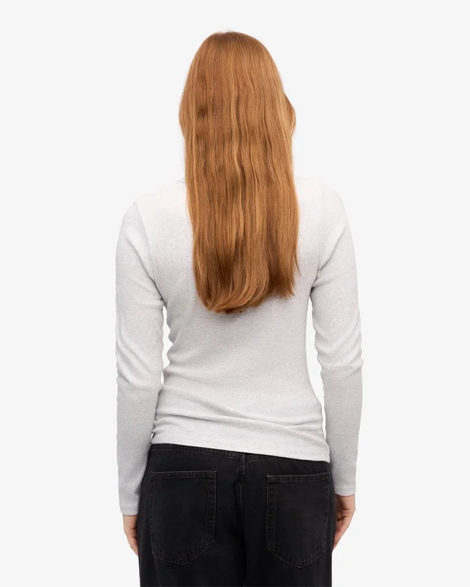Damen-T-Shirt aus Bio-Baumwolle mit Rippbündchen und langen Ärmeln – Snow Melange