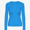 Damen-T-Shirt aus Bio-Baumwolle mit Rippstrick und langen Ärmeln – Pazifikblau