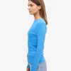 Damen-T-Shirt aus Bio-Baumwolle mit Rippstrick und langen Ärmeln – Pazifikblau