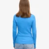 Damen-T-Shirt aus Bio-Baumwolle mit Rippstrick und langen Ärmeln – Pazifikblau