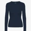 Damen-T-Shirt aus Bio-Rippstoff mit langem Arm – Marineblau