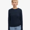 Damen-T-Shirt aus Bio-Rippstoff mit langem Arm – Marineblau