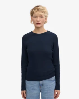 Damen-T-Shirt aus Bio-Rippstoff mit langem Arm – Marineblau