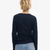 Damen-T-Shirt aus Bio-Rippstoff mit langem Arm – Marineblau