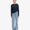 Damen-T-Shirt aus Bio-Rippstoff mit langem Arm – Marineblau