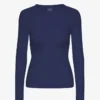 Damen-T-Shirt aus Bio-Rippstoff mit langen Ärmeln – Marineblau