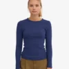 Damen-T-Shirt aus Bio-Rippstoff mit langen Ärmeln – Marineblau