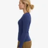 Damen-T-Shirt aus Bio-Rippstoff mit langen Ärmeln – Marineblau