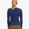 Damen-T-Shirt aus Bio-Rippstoff mit langen Ärmeln – Marineblau