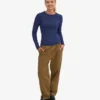 Damen-T-Shirt aus Bio-Rippstoff mit langen Ärmeln – Marineblau