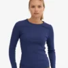 Damen-T-Shirt aus Bio-Rippstoff mit langen Ärmeln – Marineblau