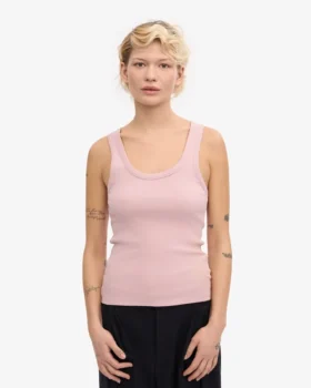 Damen-Tanktop aus Bio-Baumwolle mit Rippstrick – verblasstes Rosa