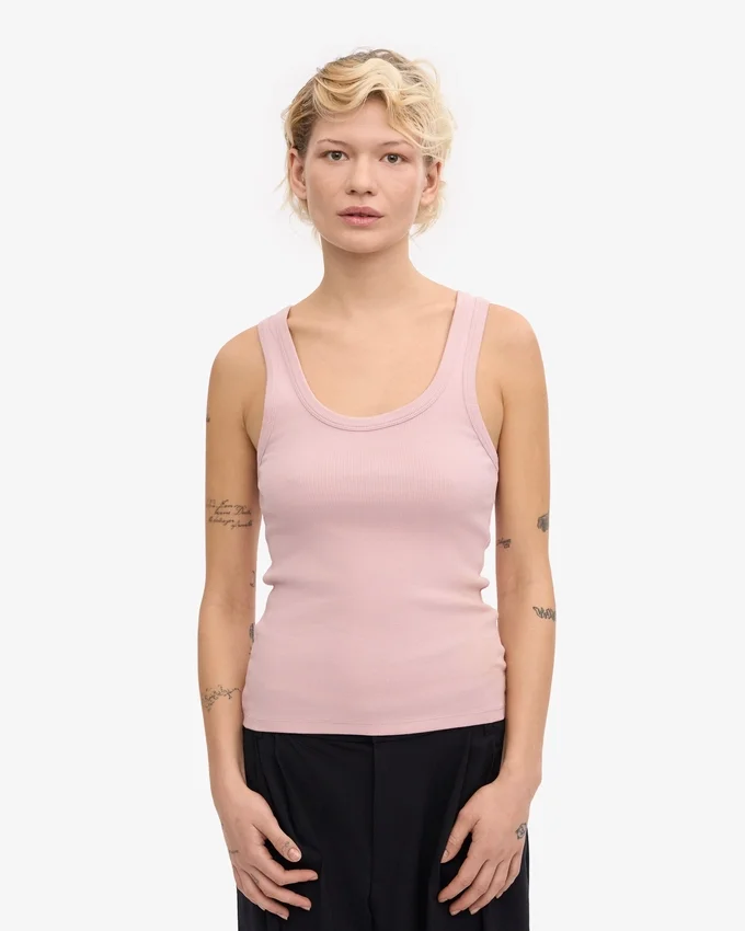 Damen-Tanktop aus Bio-Baumwolle mit Rippstrick – verblasstes Rosa