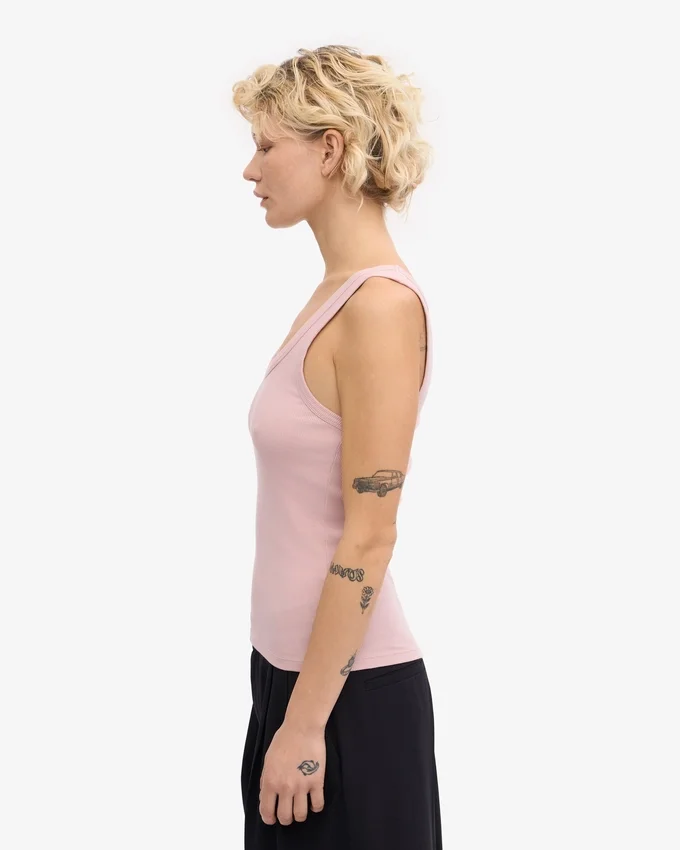 Damen-Tanktop aus Bio-Baumwolle mit Rippstrick – verblasstes Rosa
