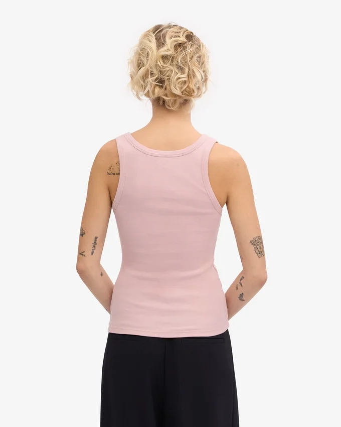 Damen-Tanktop aus Bio-Baumwolle mit Rippstrick – verblasstes Rosa