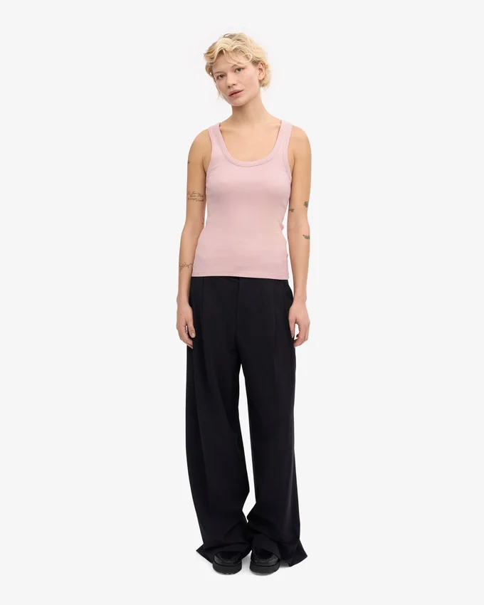 Damen-Tanktop aus Bio-Baumwolle mit Rippstrick – verblasstes Rosa