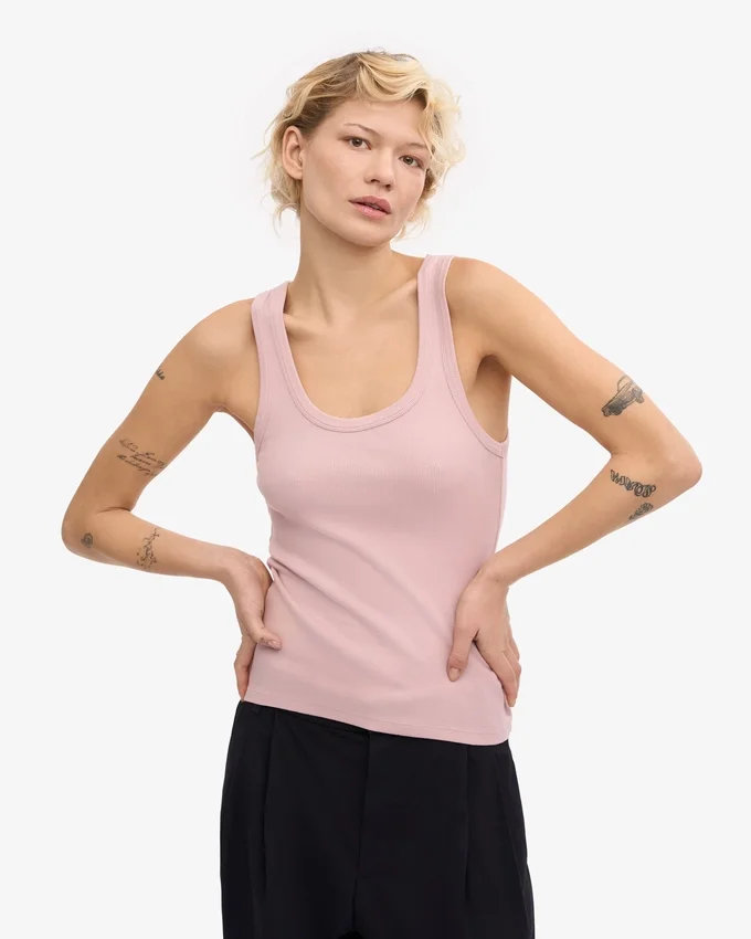 Damen-Tanktop aus Bio-Baumwolle mit Rippstrick – verblasstes Rosa