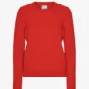 Klassischer Damen-Pullover aus Merinowolle mit Rundhalsausschnitt – Mandarinenrot