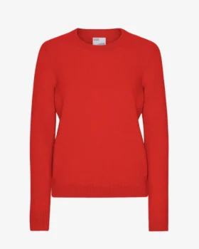 Klassischer Damen-Pullover aus Merinowolle mit Rundhalsausschnitt – Mandarinenrot