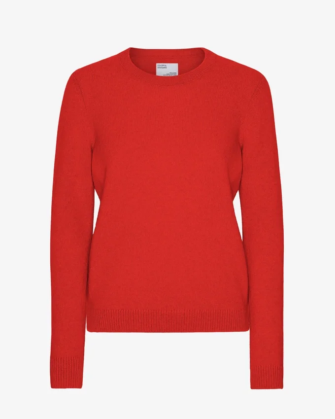 Klassischer Damen-Pullover aus Merinowolle mit Rundhalsausschnitt – Mandarinenrot