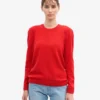 Klassischer Damen-Pullover aus Merinowolle mit Rundhalsausschnitt – Mandarinenrot