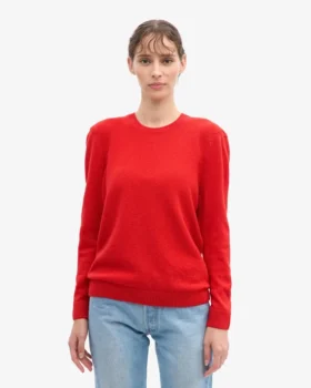 Klassischer Damen-Pullover aus Merinowolle mit Rundhalsausschnitt – Mandarinenrot