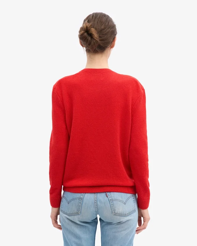 Klassischer Damen-Pullover aus Merinowolle mit Rundhalsausschnitt – Mandarinenrot