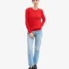Klassischer Damen-Pullover aus Merinowolle mit Rundhalsausschnitt – Mandarinenrot