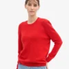 Klassischer Damen-Pullover aus Merinowolle mit Rundhalsausschnitt – Mandarinenrot