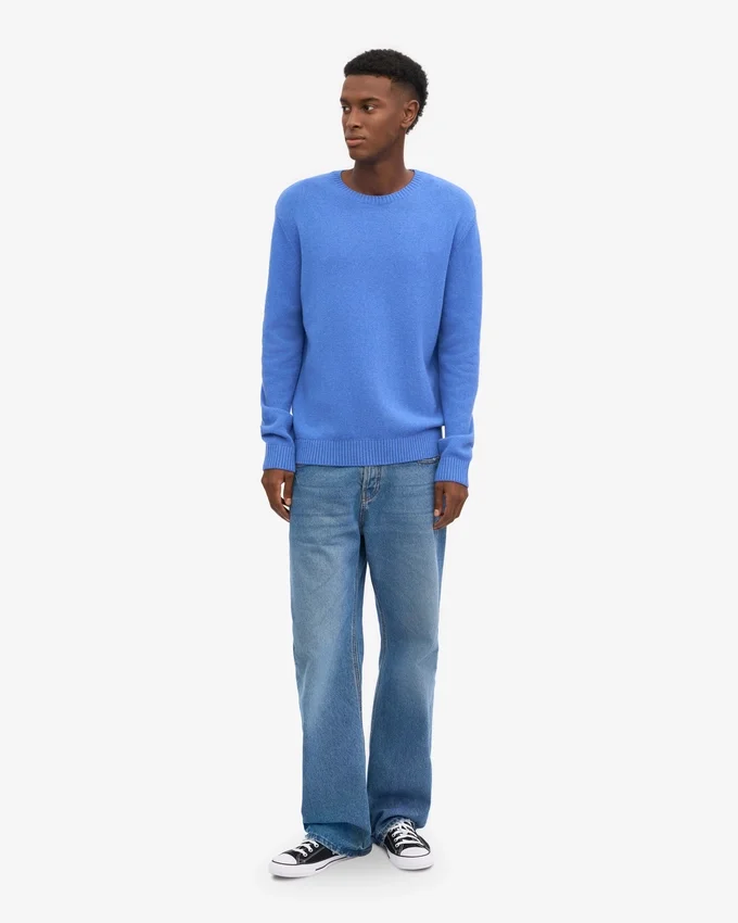 Klassischer Merinowoll-Pullover – Pazifikblau