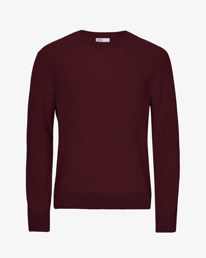 Klassischer Rundhalspullover aus Merinowolle – Oxblood-Rot