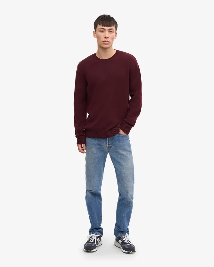 Klassischer Rundhalspullover aus Merinowolle – Oxblood-Rot